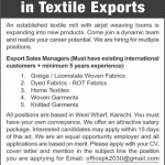 Export Sales Manager Jobs in Karachi 