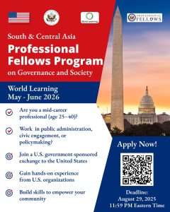 South and Central Asia Professional Fellows Program on Governance and Society