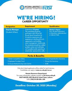 FAST NUCES Lahore jobs