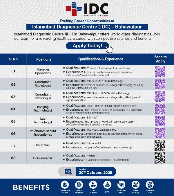 Islamabad Diagnostic Centre (PVT) LTD Bahawalpur jobs