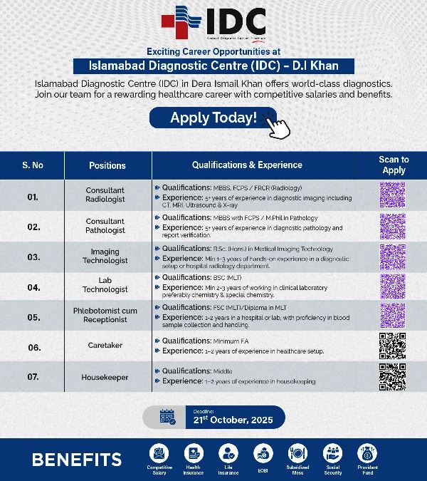 Islamabad Diagnostic Centre (PVT) LTD D.I khan jobs