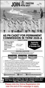 Join Pakistan Navy as PN Cadet October 2025 Online Registration