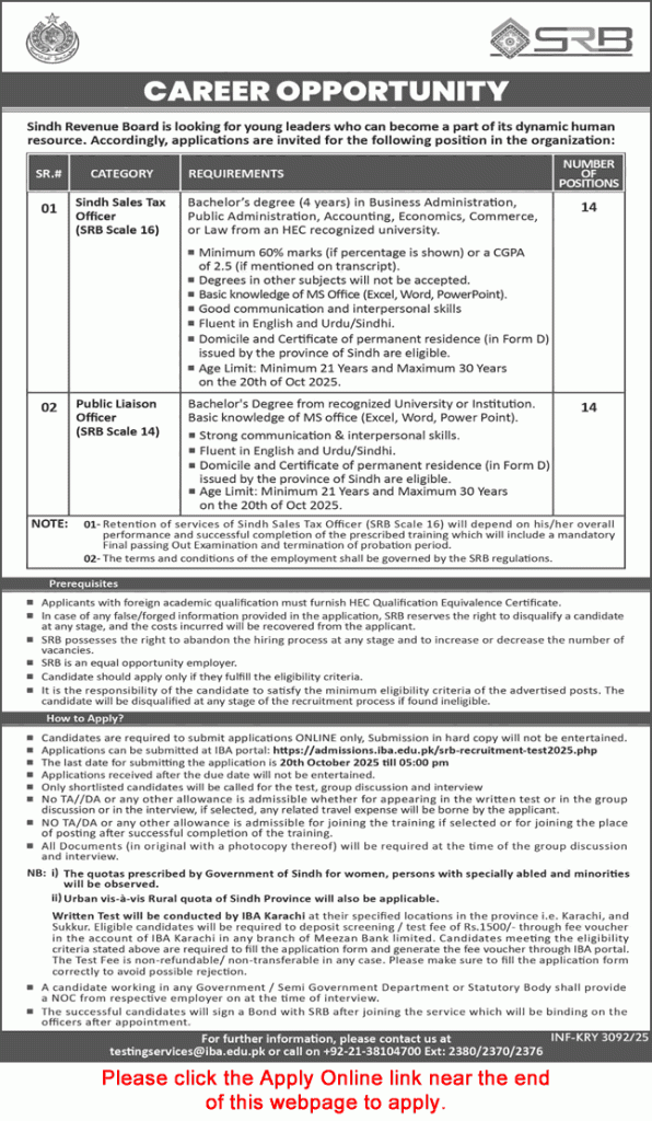 Sindh Revenue Board Jobs
