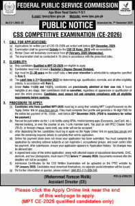 FPSC CSS Competitive Examination 2026 Online Application Form