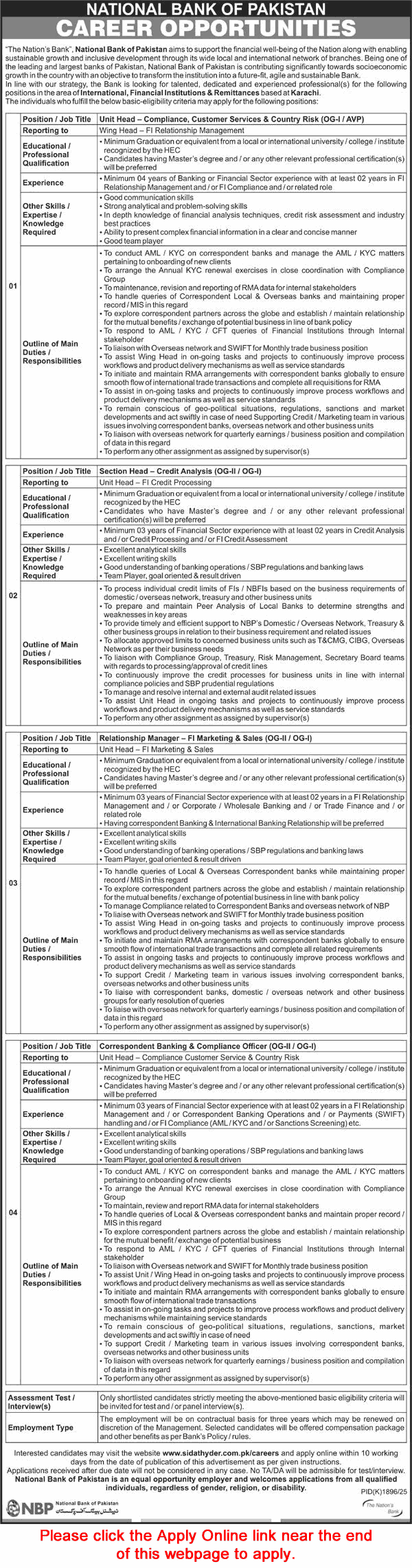 National Bank of Pakistan Jobs