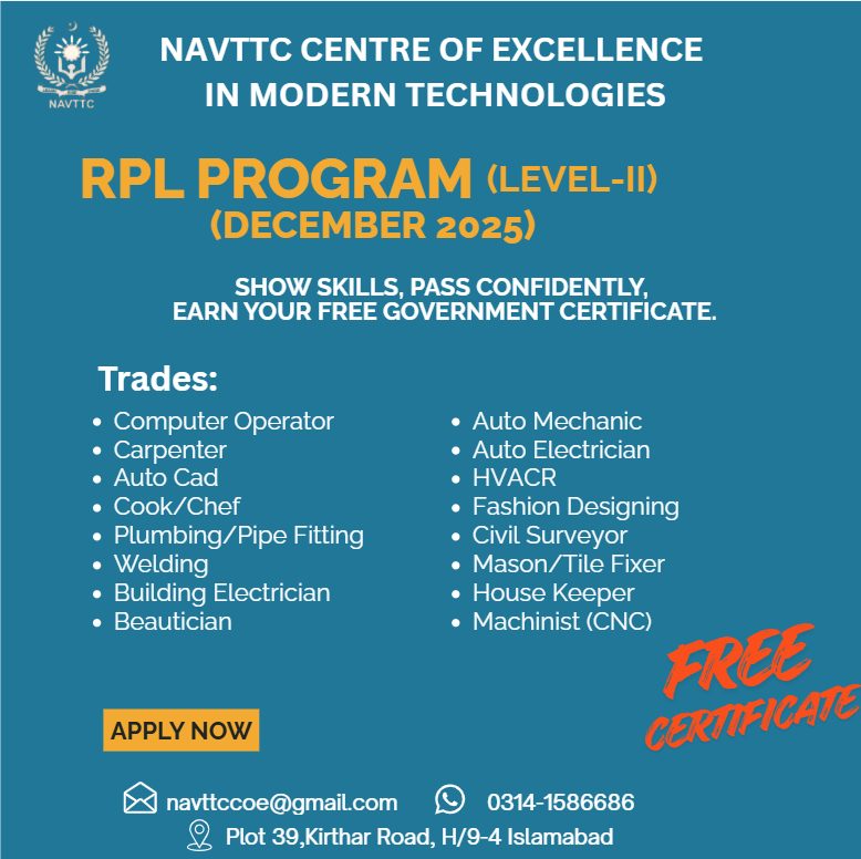 Navttc Centre of Excellence in Modern Technologies Admissions
