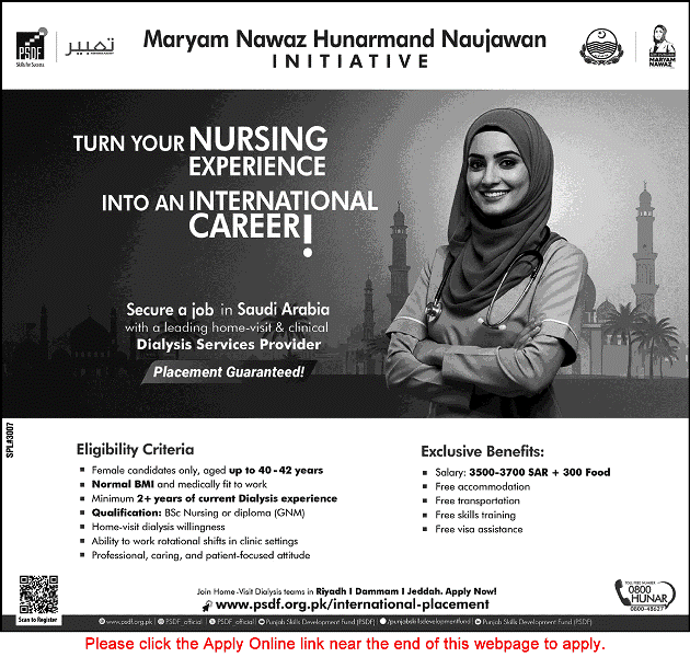 Nursing Jobs in Saudi Arabia November 2025 December PSDF Apply Online Maryam Nawaz Hunarmand Naujawan Initiative