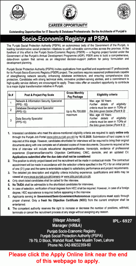 Punjab Social Protection Authority Jobs