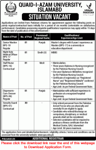 Quaid i Azam University Islamabad Jobs