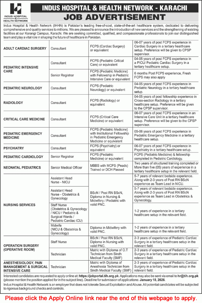 Indus Hospital Karachi Jobs 2026 Apply Online