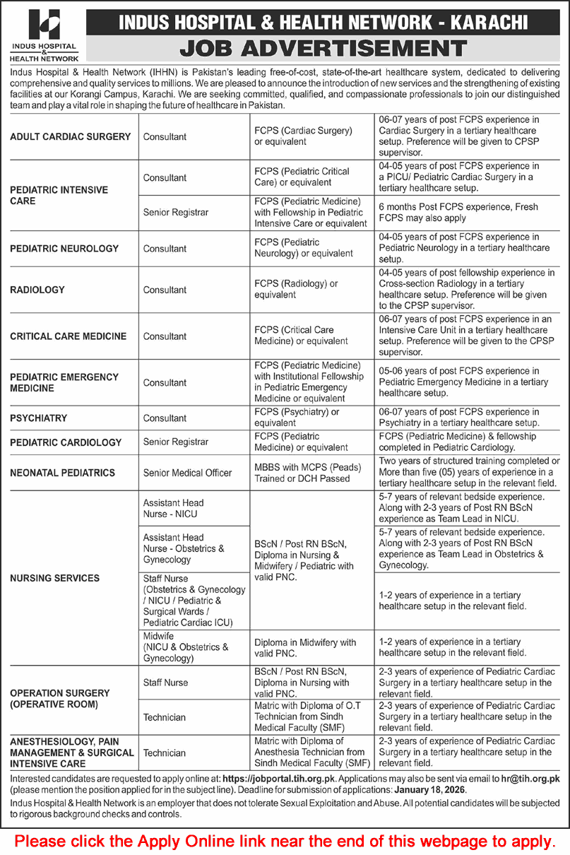 Indus Hospital Karachi Jobs 2026 Apply Online