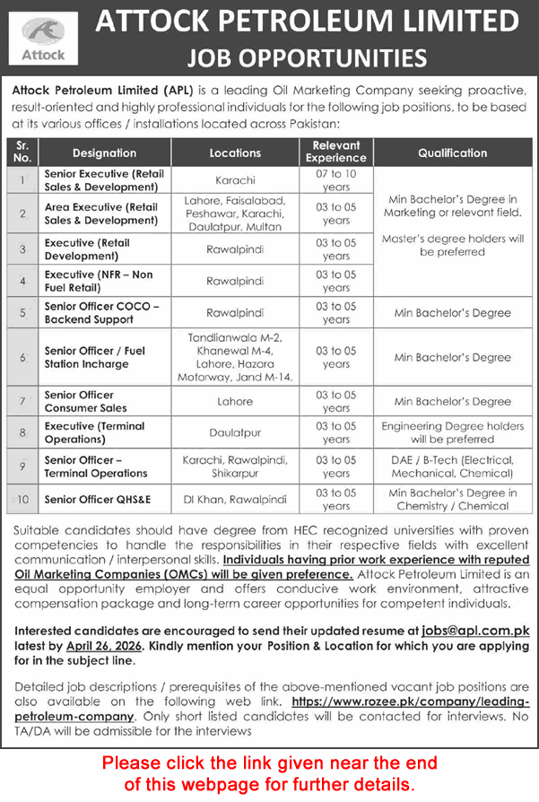 Attock Petroleum Limited Jobs