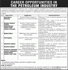 ENAR Petroleum Refining Facility Karachi Jobs April 2026 Civil  Electrical Engineer Technicians & Others EPRF Latest