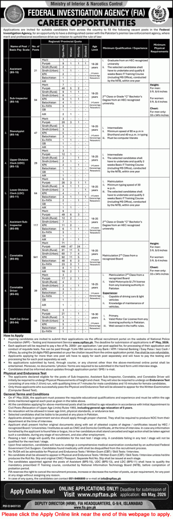 FIA Jobs April 2026 Online Apply
