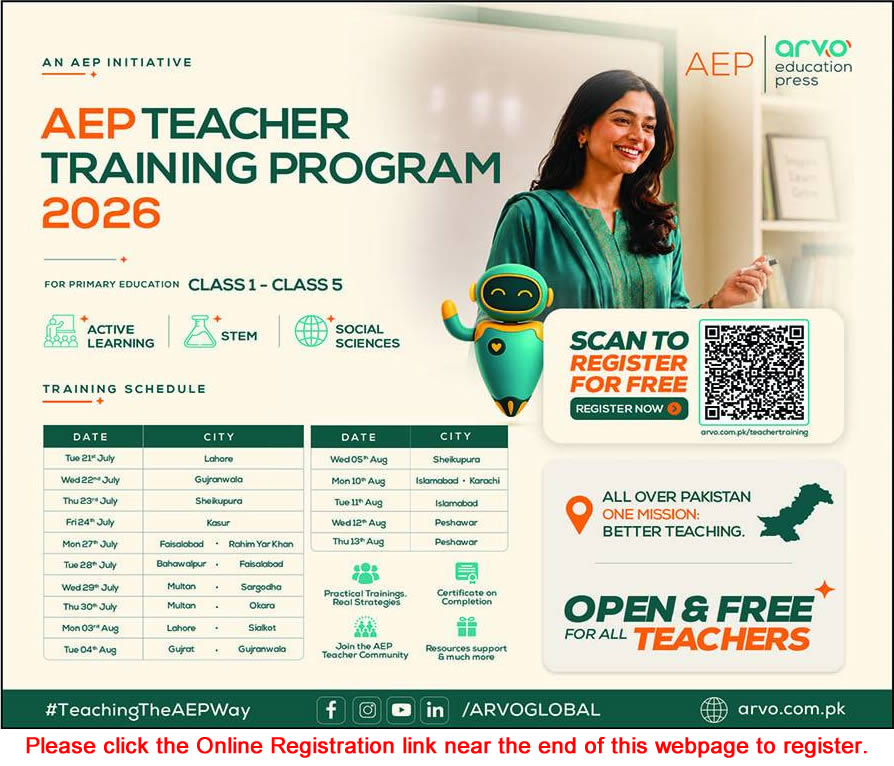 Arvo Education Press Teacher Training Program 2026 July Register Online AEP
