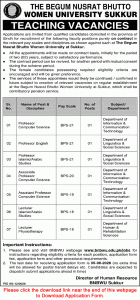 Begum Nusrat Bhutto Women University Sukkur jobs