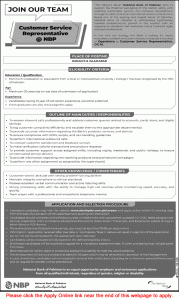 Customer Service Representative Jobs in National Bank of Pakistan