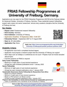 FRIAS Fellowship Programmes 2027-28 at the University of Freiburg – Fully Funded Research Fellowship