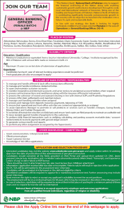 General Banking Officer Jobs in National Bank of Pakistan