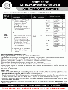 Junior Auditor Jobs in Office of the Military Accountant General Pakistan 2026 July Apply Online Latest