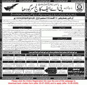 PAF College Sargodha Admission 8th Class 2026-2027