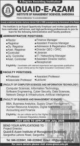 Quaid e Azam Institute of Management Sciences Sargodha Jobs