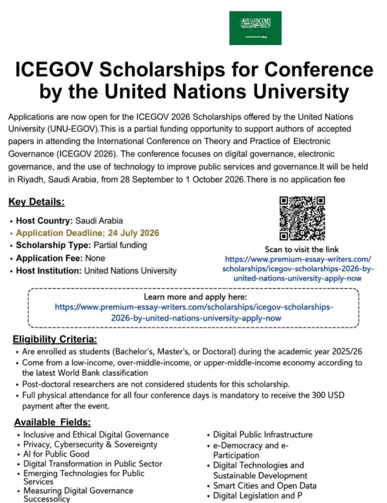 UNU-EGOV ICEGOV 2026 Scholarship in Saudi Arabia