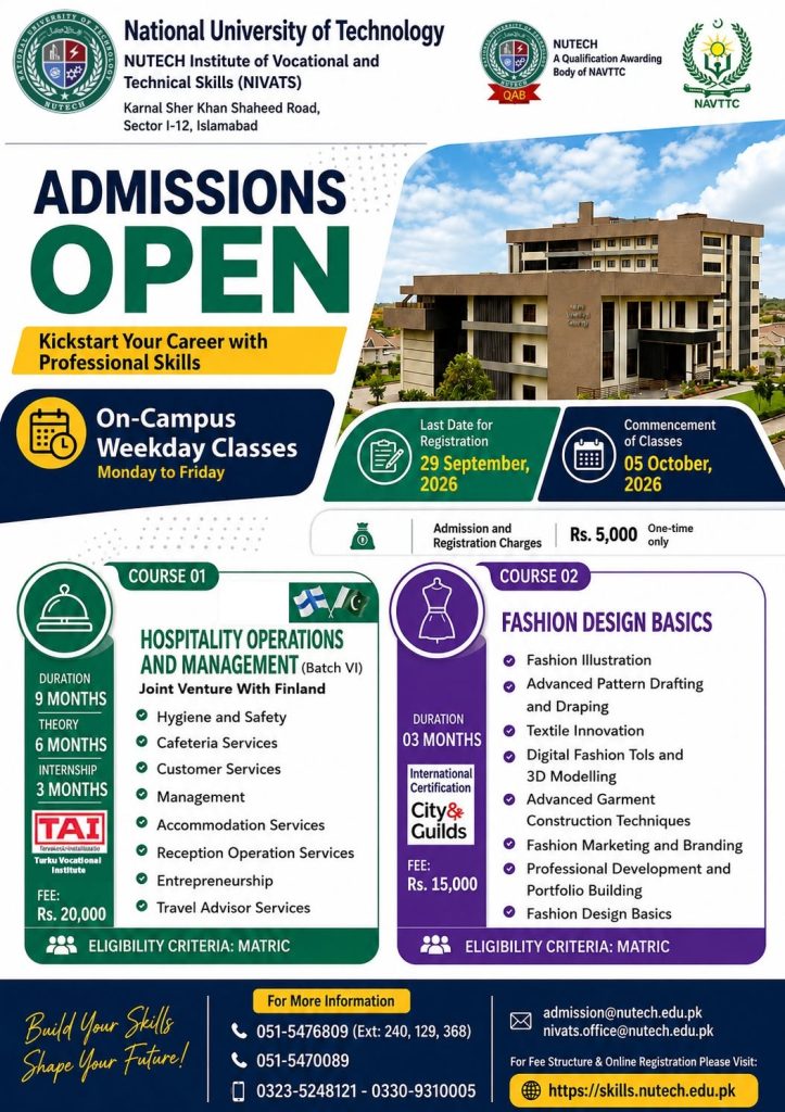 Admissions Open at NUTECH Nivats