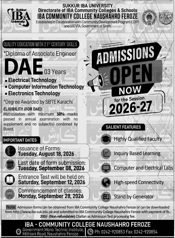 BS Admission 2026 open at IBA Sukkur University