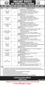 Cantt Public High School and Girls College Sialkot Jobs 2026 August Apply Online Teaching Faculty & Others Latest