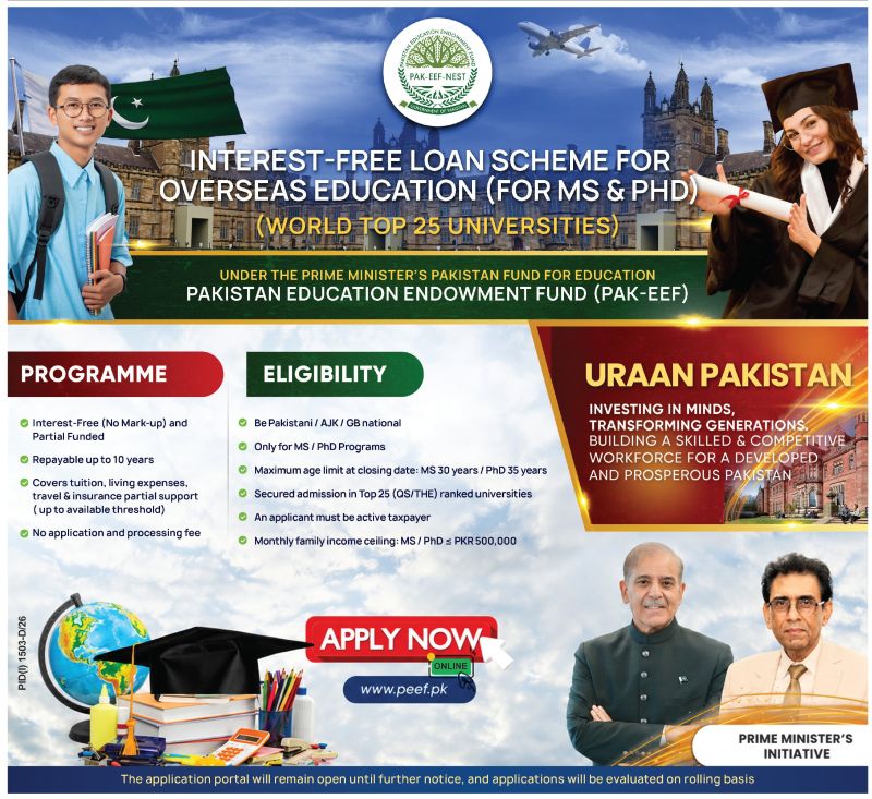 Interest-Free Loan for Pakistani Students (MS & PhD)