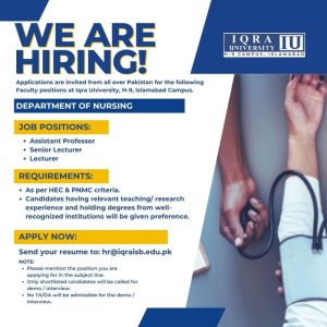 Iqra University Islamabad Campus jobs