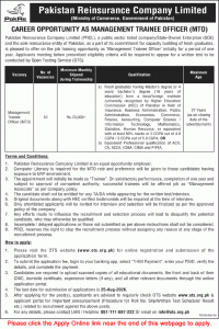 Management Trainee Officer Jobs in Pakistan Reinsurance Company Limited 2026 August OTS Apply Online PRCL Latest