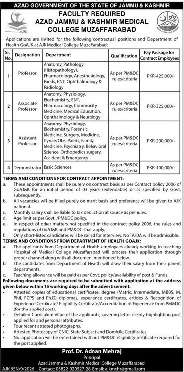 Azad Jammu & Kashmir Medical College Muzaffarabad Jobs