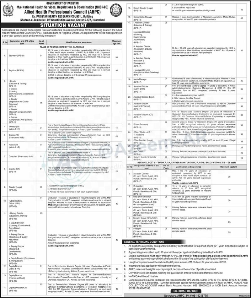 CAREER OPPORTUNITIES ALLIED HEALTH PROFESSIONALS COUNCIL (AHPC)