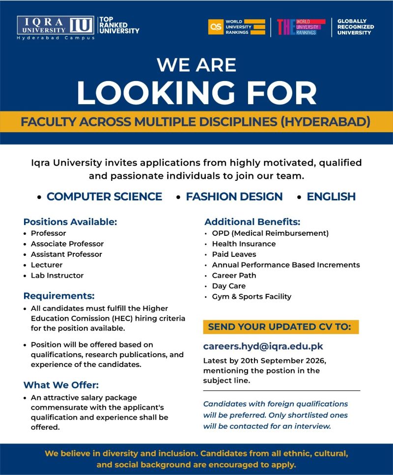 Human Resources Department – Iqra University jobs