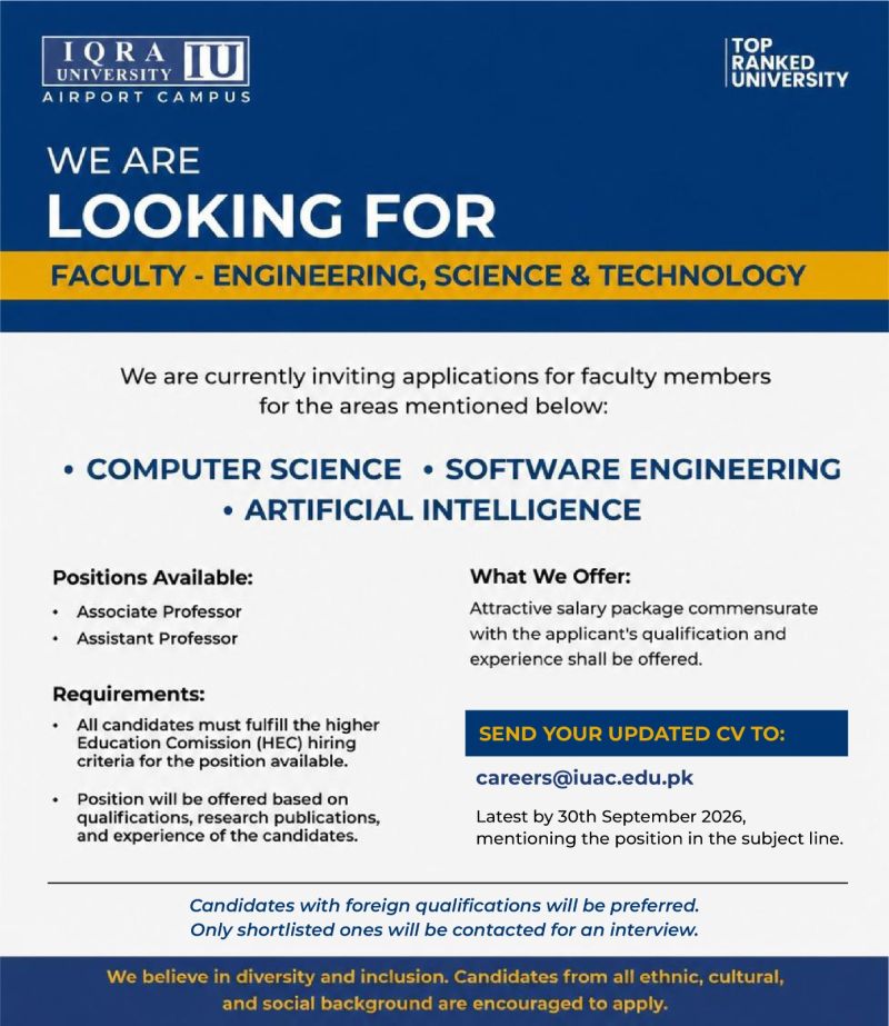 Iqra University Airport Campus jobs