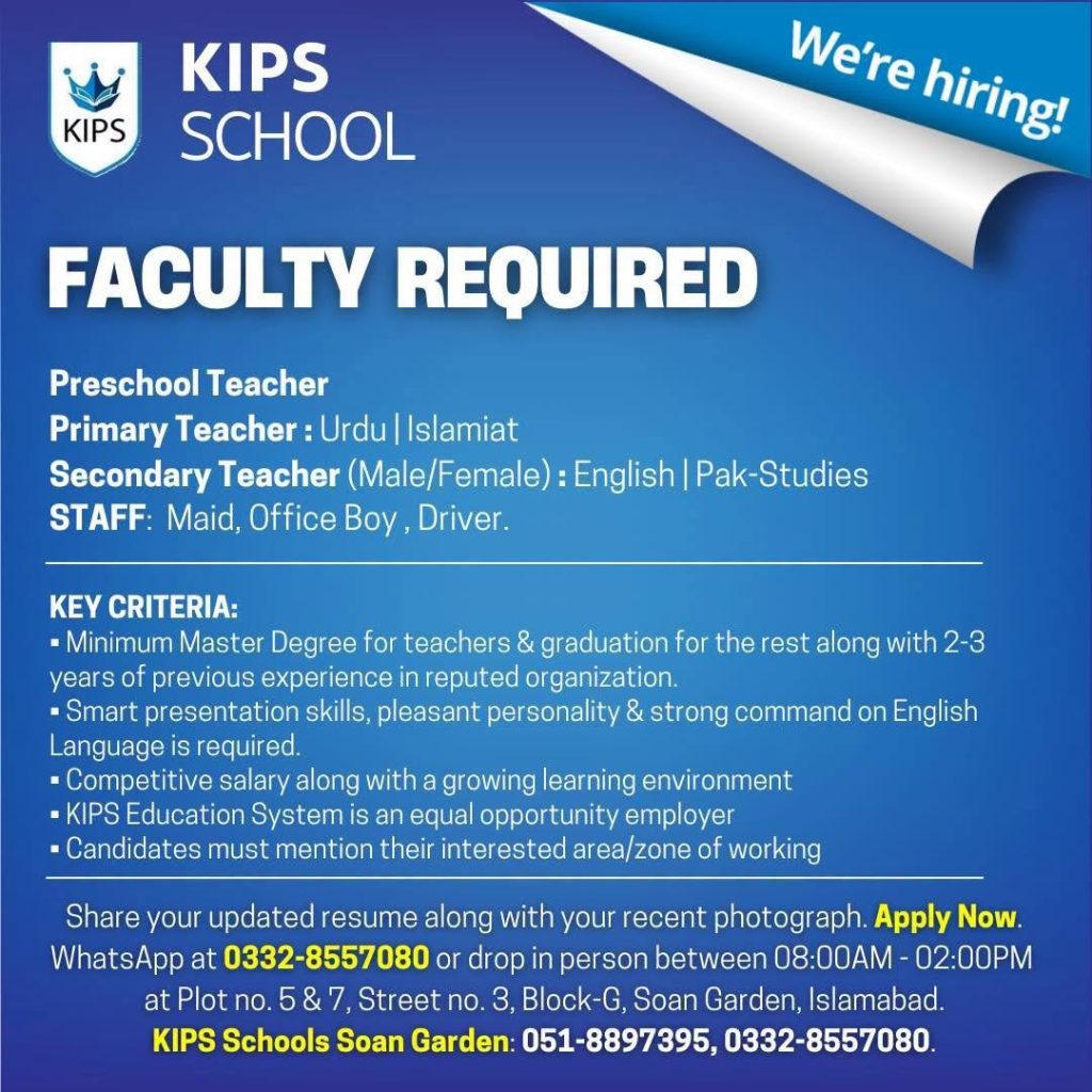 Kips School Soan Gardens Islamabad jobs