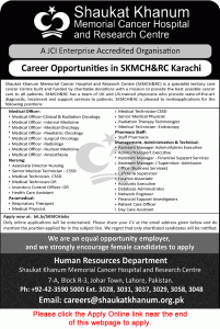 Shaukat Khanum Hospital Karachi Jobs September 2026 Apply Online Medical Officers, Technicians & Others SKMCH&RC Latest