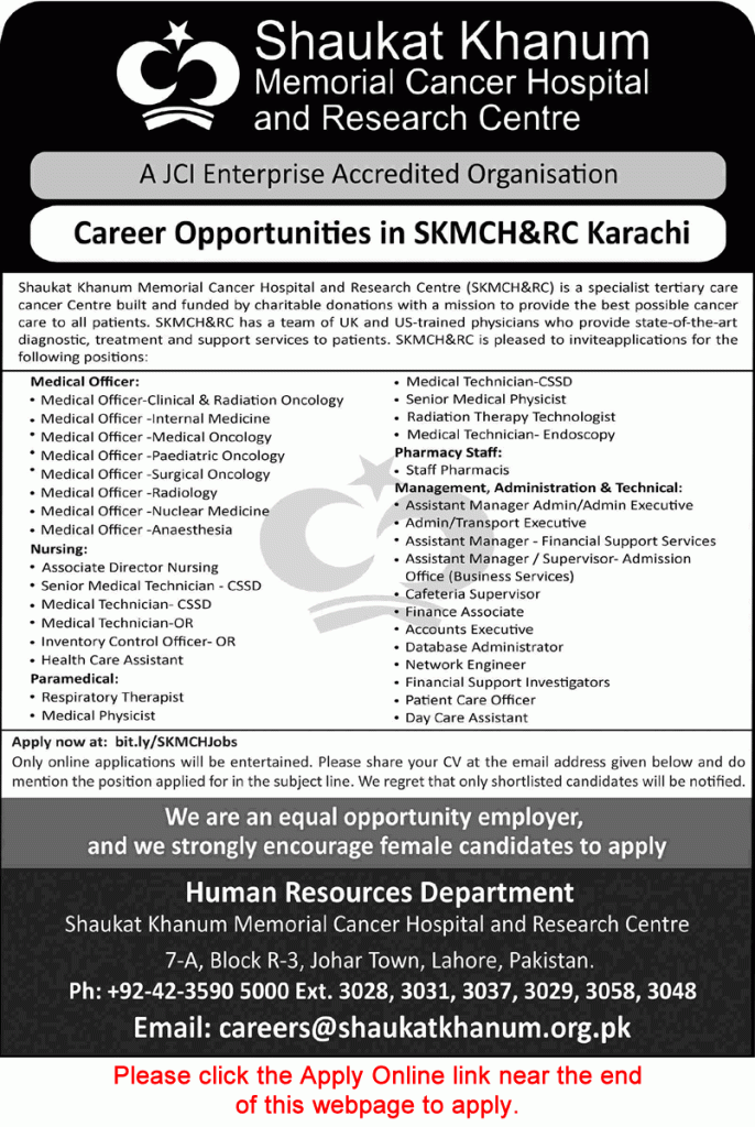 Shaukat Khanum Hospital Karachi Jobs September 2026 Apply Online Medical Officers, Technicians & Others SKMCH&RC Latest