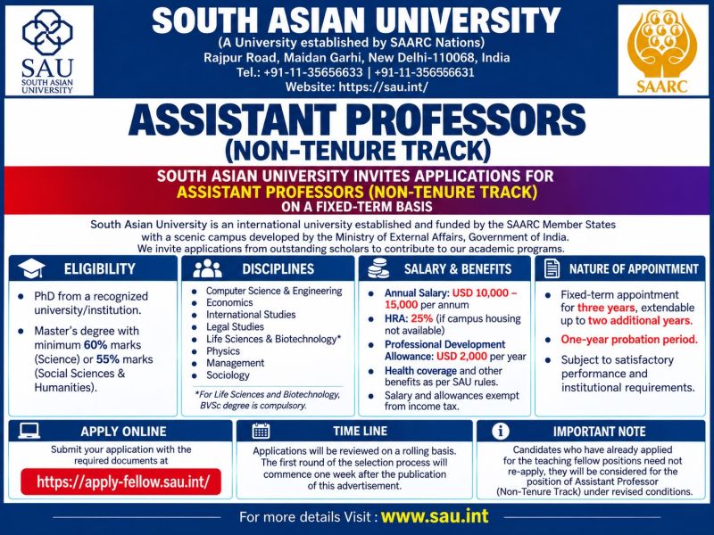 South Asian University jobs
