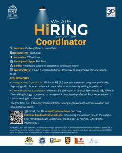Riphah International University Coordinators (Psychology) Gulberg Greens Islamabad
